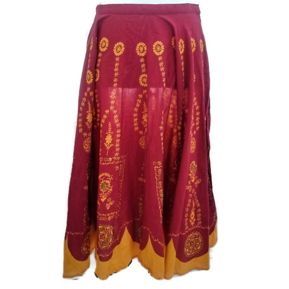 John Paul Richard Flare Circle Red Midi Skirt